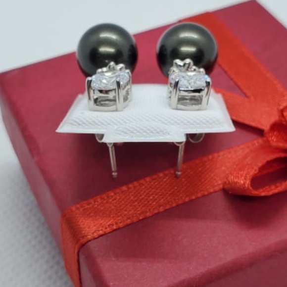 925 Silver CZ and Dangling Pearl Earrings - Picture 4 of 6
